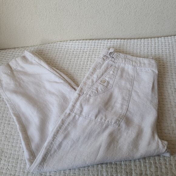 Athleta 100% Linen Light Beige Casual Pants Women's Size 16 - Picture 2 of 10